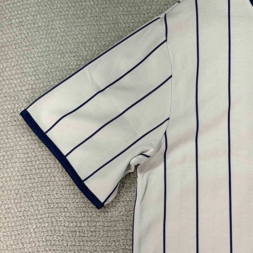 GM Chevrolet Chevy Baseball Jersey Mens Medium White Blue Pinstripe Button - Picture 3 of 15